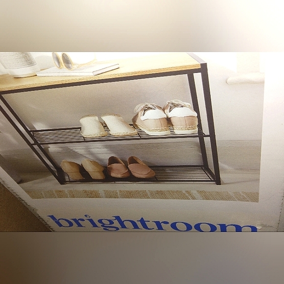 ☆NIB☆3 Tier "BRIGHTROOM" Large Multi-Use black metal Shoe Rack Natural Wood Top☆ - Picture 6 of 13